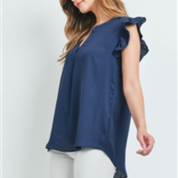 Navy Colored, Plus Size Solid Ruffled Sleeveless Top - Picture 4 of 5